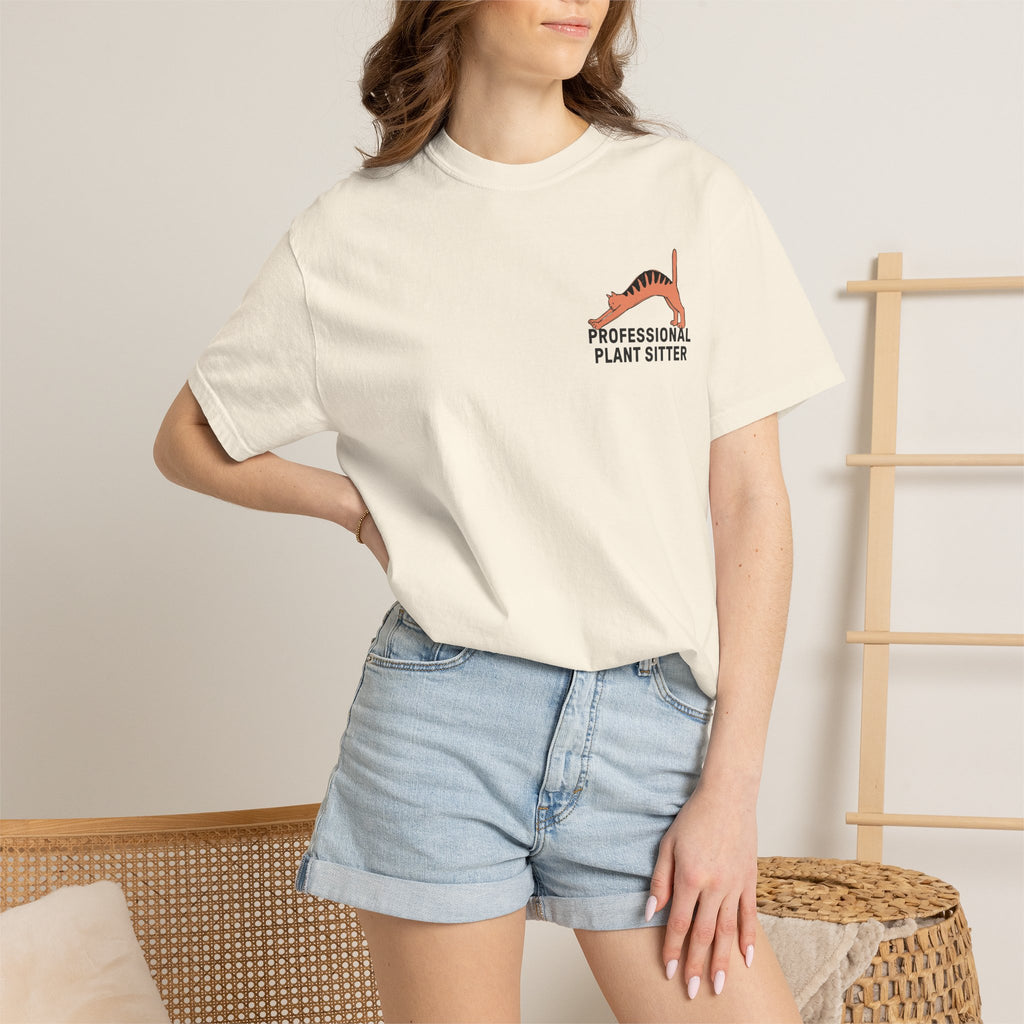 Professional Plant Sitter T-Shirt | Cat Carrying Monstera Illustration