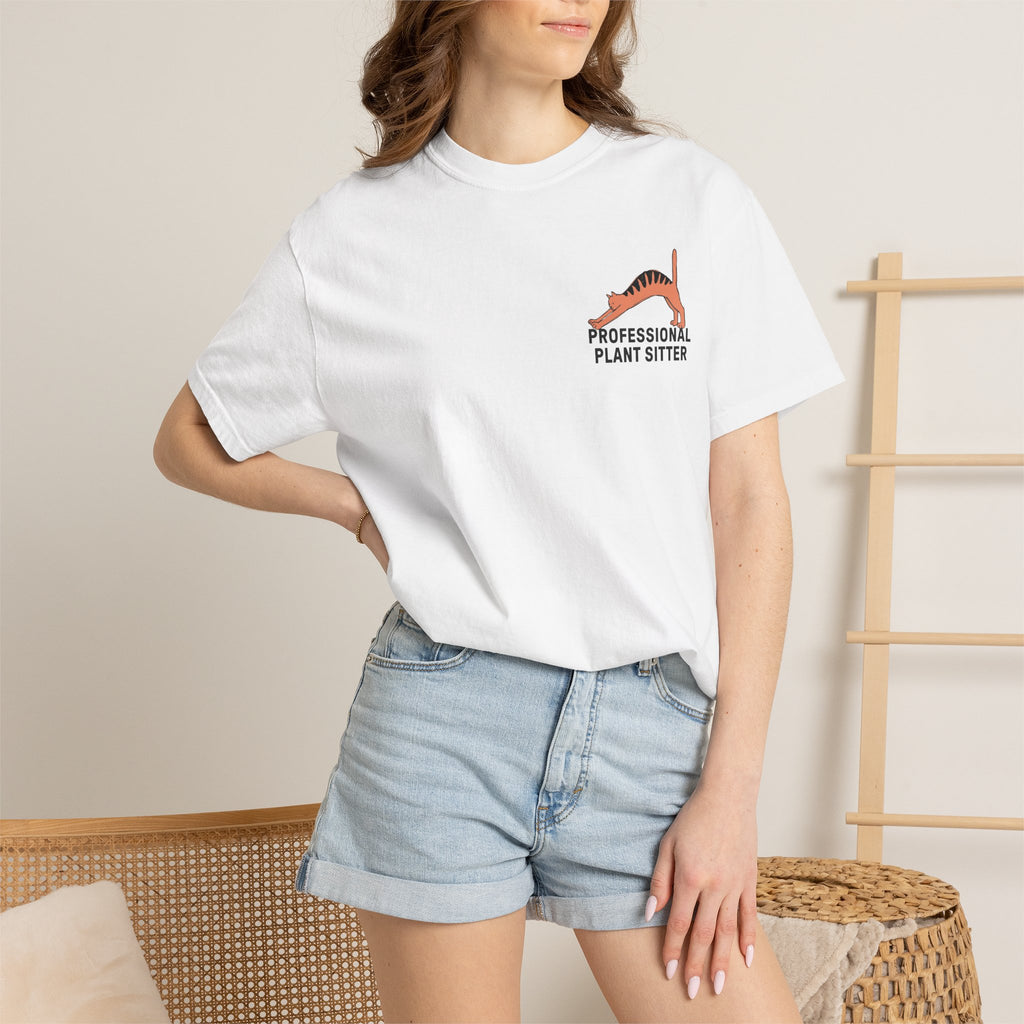 Professional Plant Sitter T-Shirt | Cat Carrying Monstera Illustration