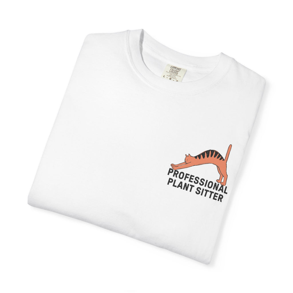 Professional Plant Sitter T-Shirt | Cat Carrying Monstera Illustration
