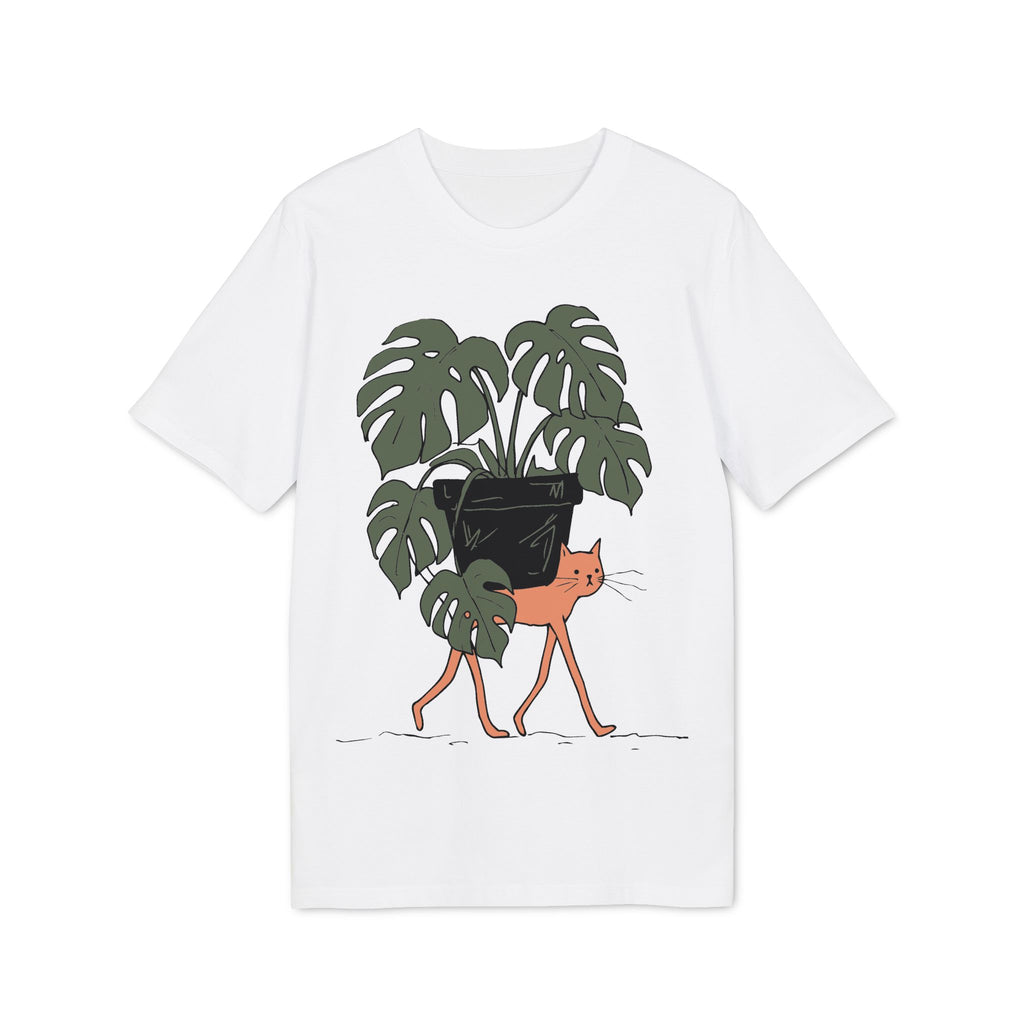 Cat Carrying Monstera T-Shirt — Cute Plant & Cat Graphic Tee