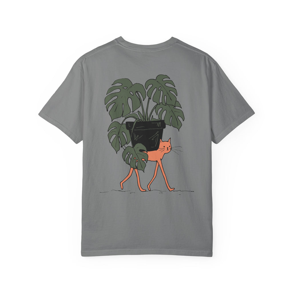 Professional Plant Sitter T-Shirt | Cat Carrying Monstera Illustration
