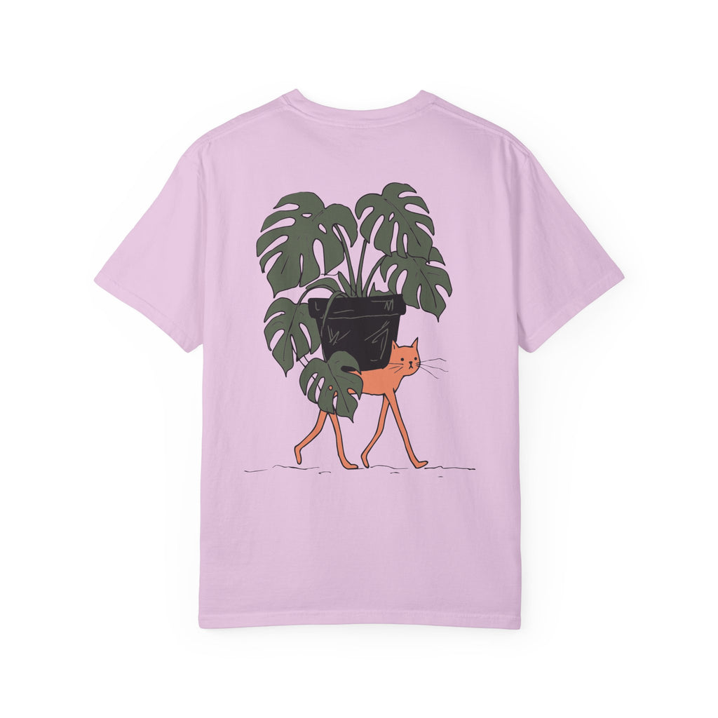 Professional Plant Sitter T-Shirt | Cat Carrying Monstera Illustration