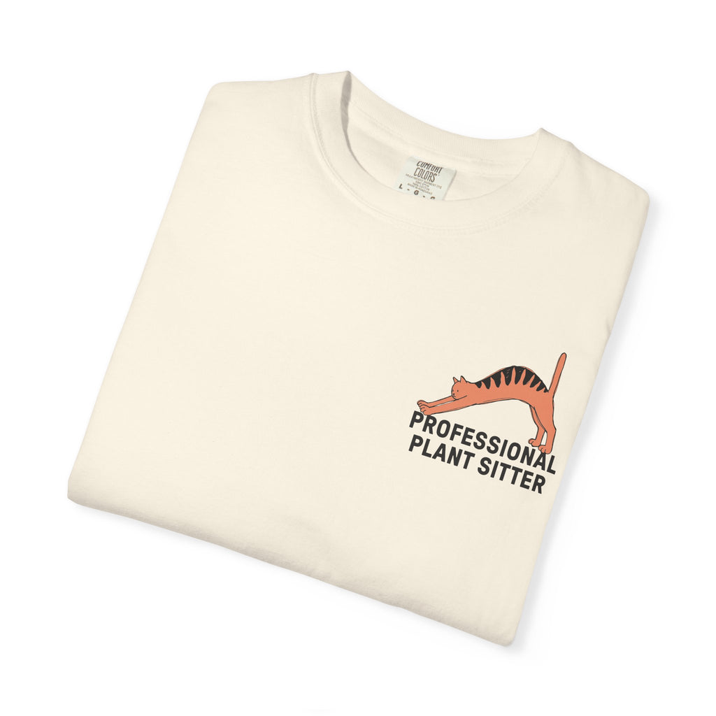 Professional Plant Sitter T-Shirt | Cat Carrying Monstera Illustration