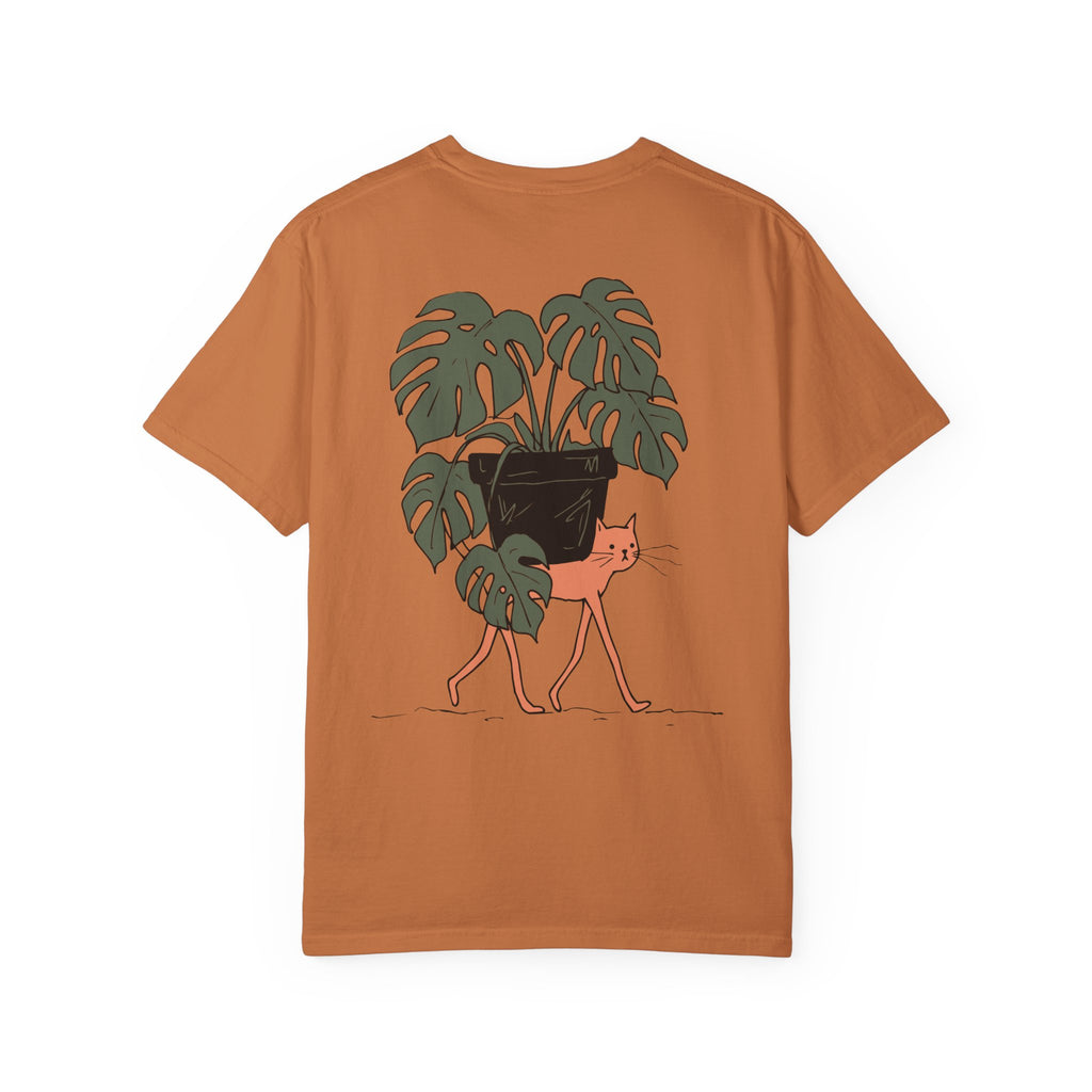 Professional Plant Sitter T-Shirt | Cat Carrying Monstera Illustration