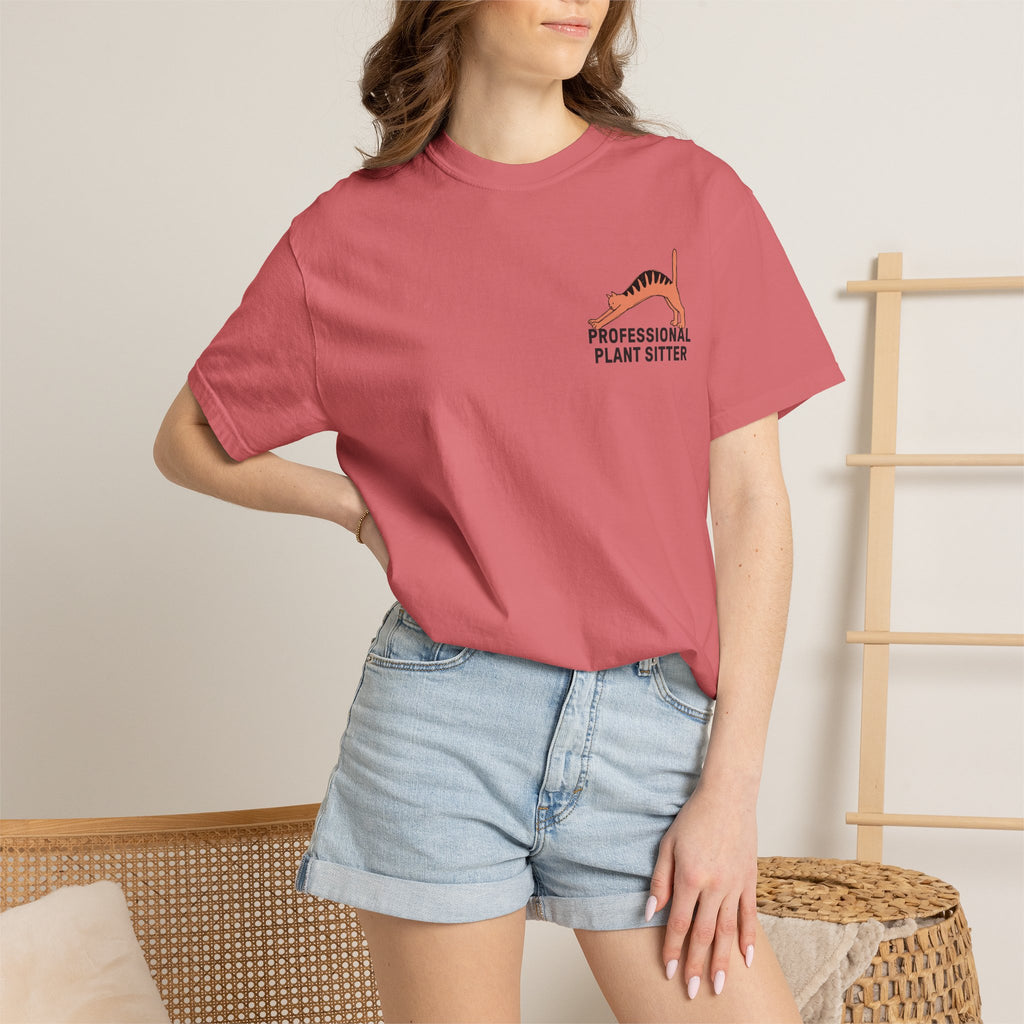 Professional Plant Sitter T-Shirt | Cat Carrying Monstera Illustration