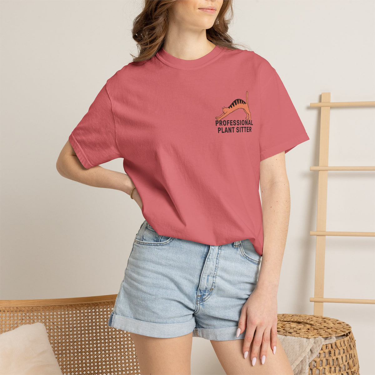 Professional Plant Sitter T-Shirt | Cat Carrying Monstera Illustration
