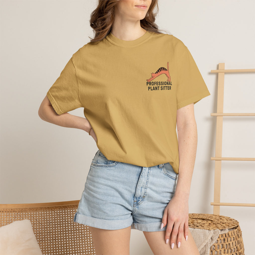 Professional Plant Sitter T-Shirt | Cat Carrying Monstera Illustration