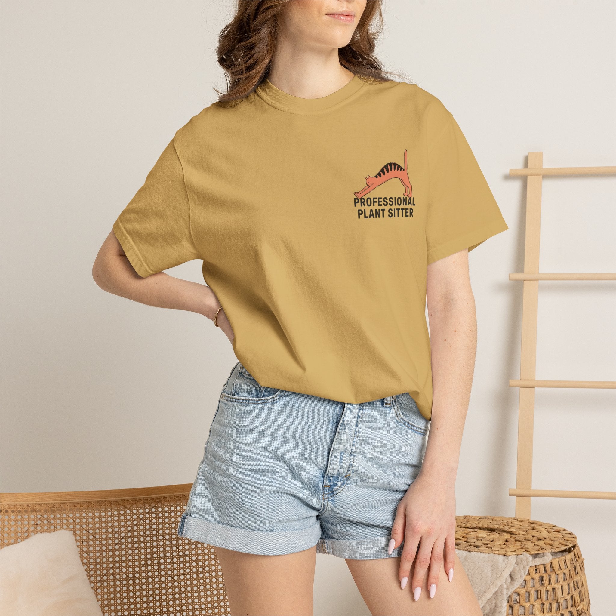 Professional Plant Sitter T-Shirt | Cat Carrying Monstera Illustration