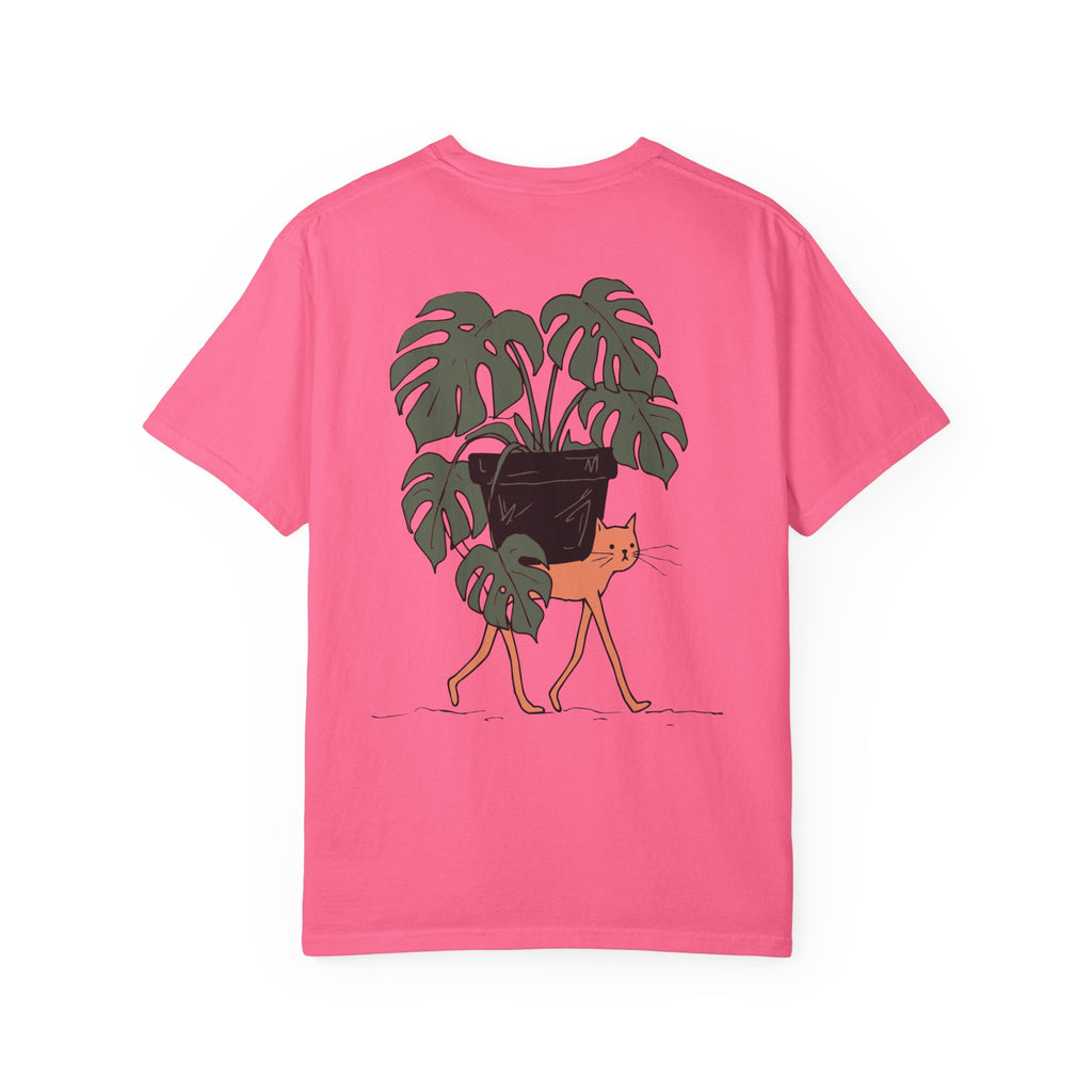 Professional Plant Sitter T-Shirt | Cat Carrying Monstera Illustration