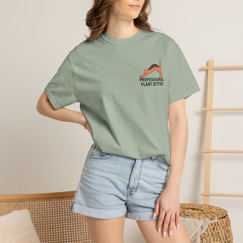 Professional Plant Sitter T-Shirt | Cat Carrying Monstera Illustration