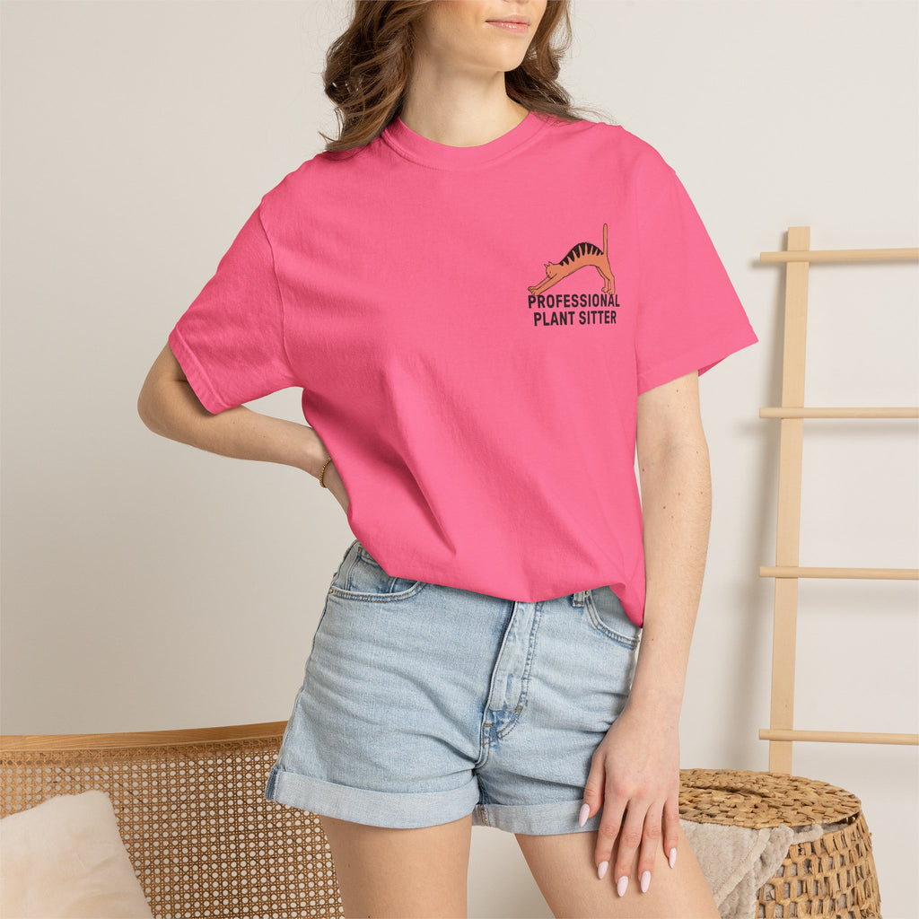 Professional Plant Sitter T-Shirt | Cat Carrying Monstera Illustration