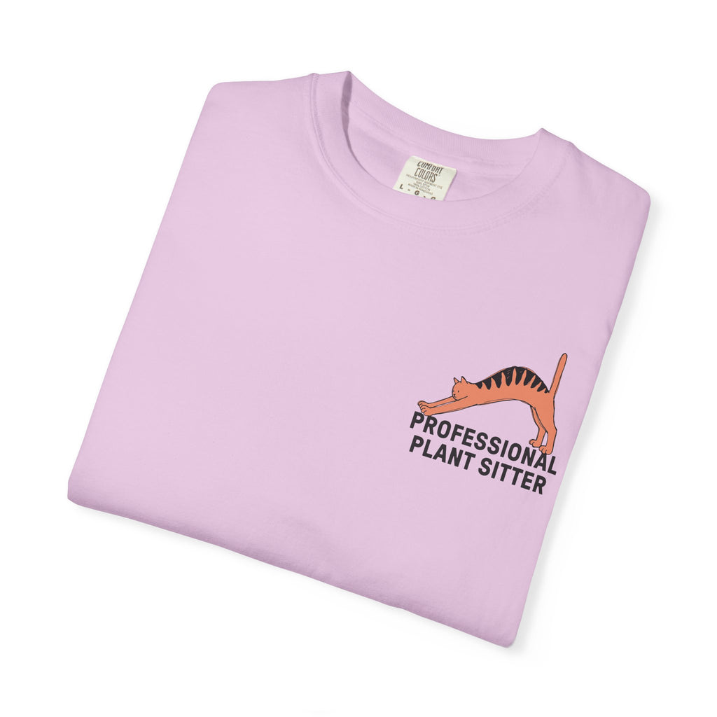 Professional Plant Sitter T-Shirt | Cat Carrying Monstera Illustration