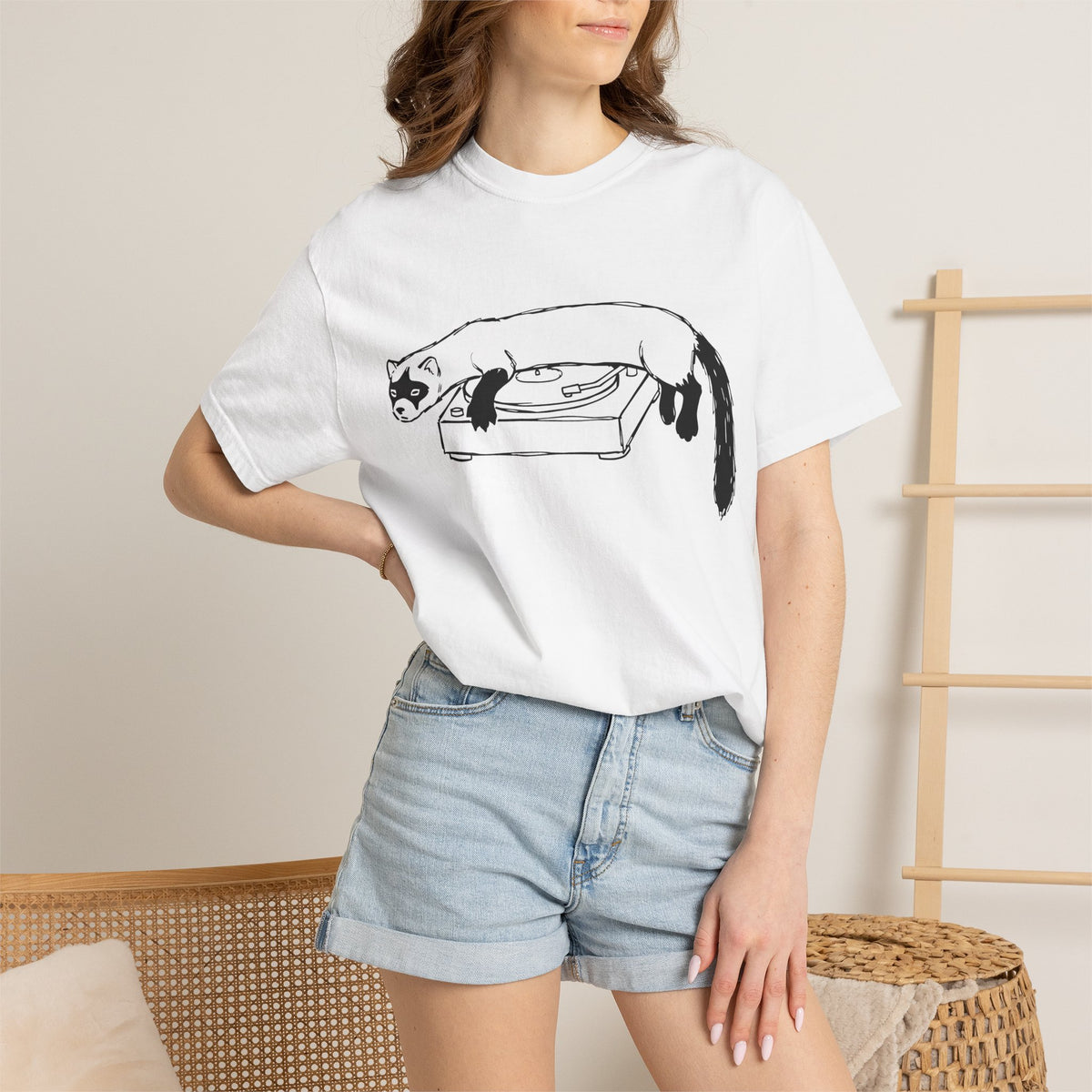 Lazy Cat on Turntable T-Shirt — Vinyl Record Lover Tee