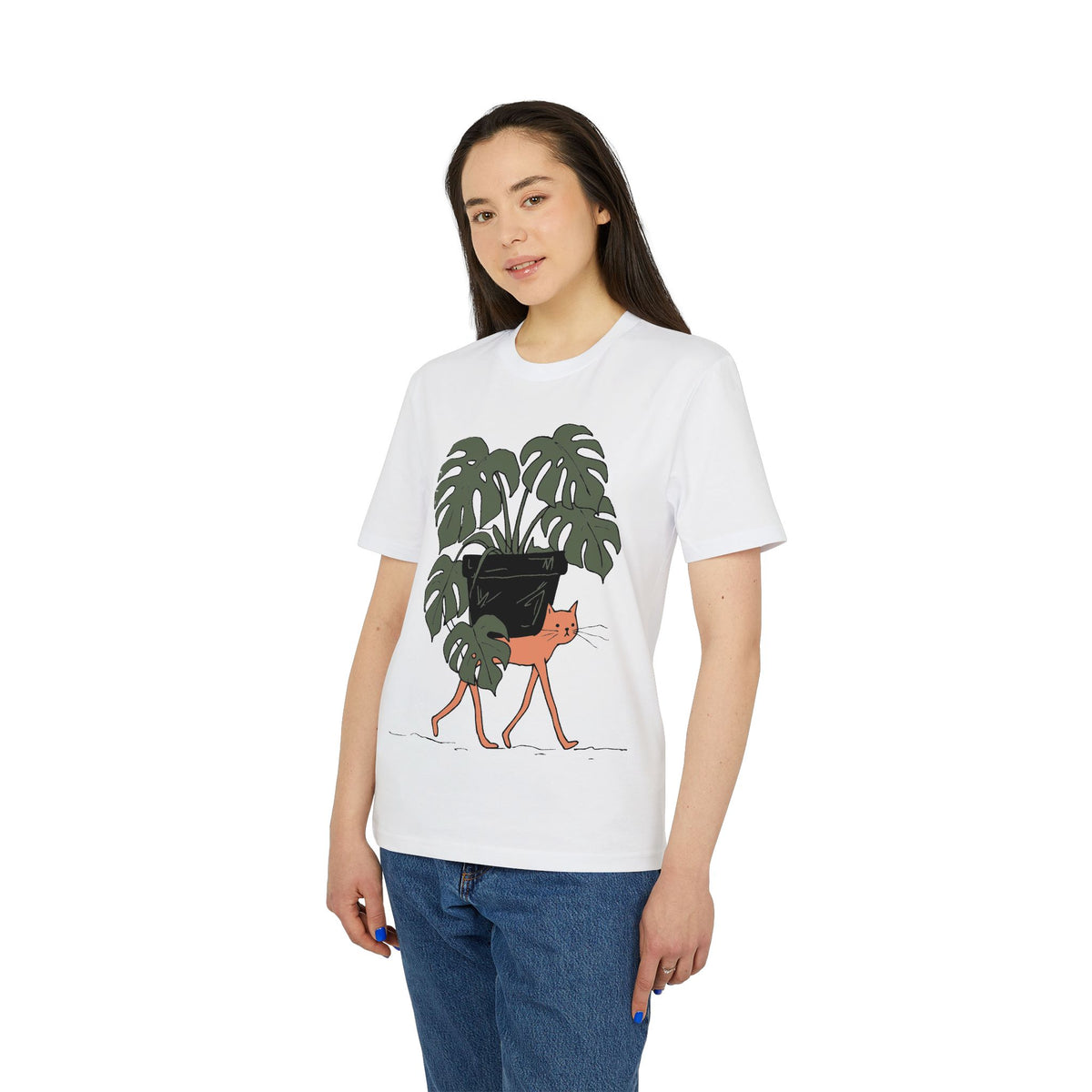 Cat Carrying Monstera T-Shirt — Cute Plant & Cat Graphic Tee