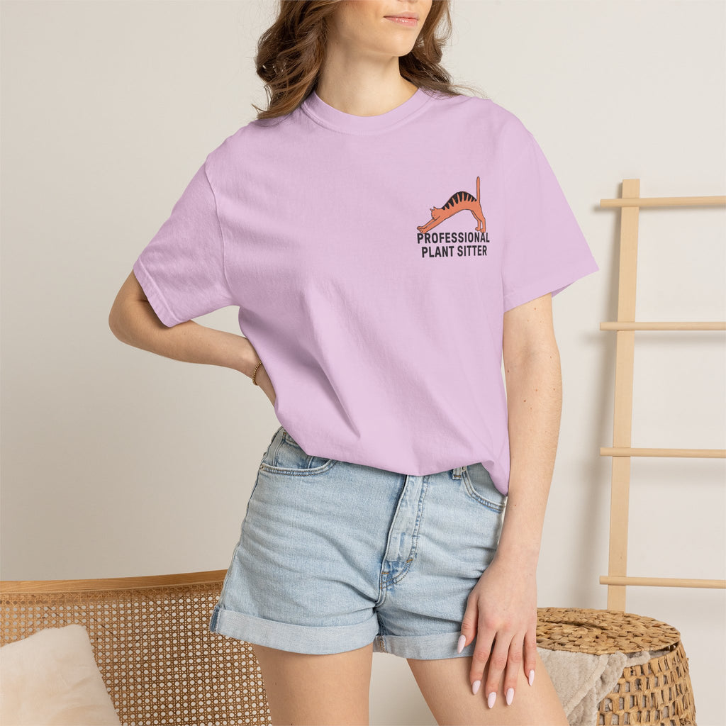 Professional Plant Sitter T-Shirt | Cat Carrying Monstera Illustration