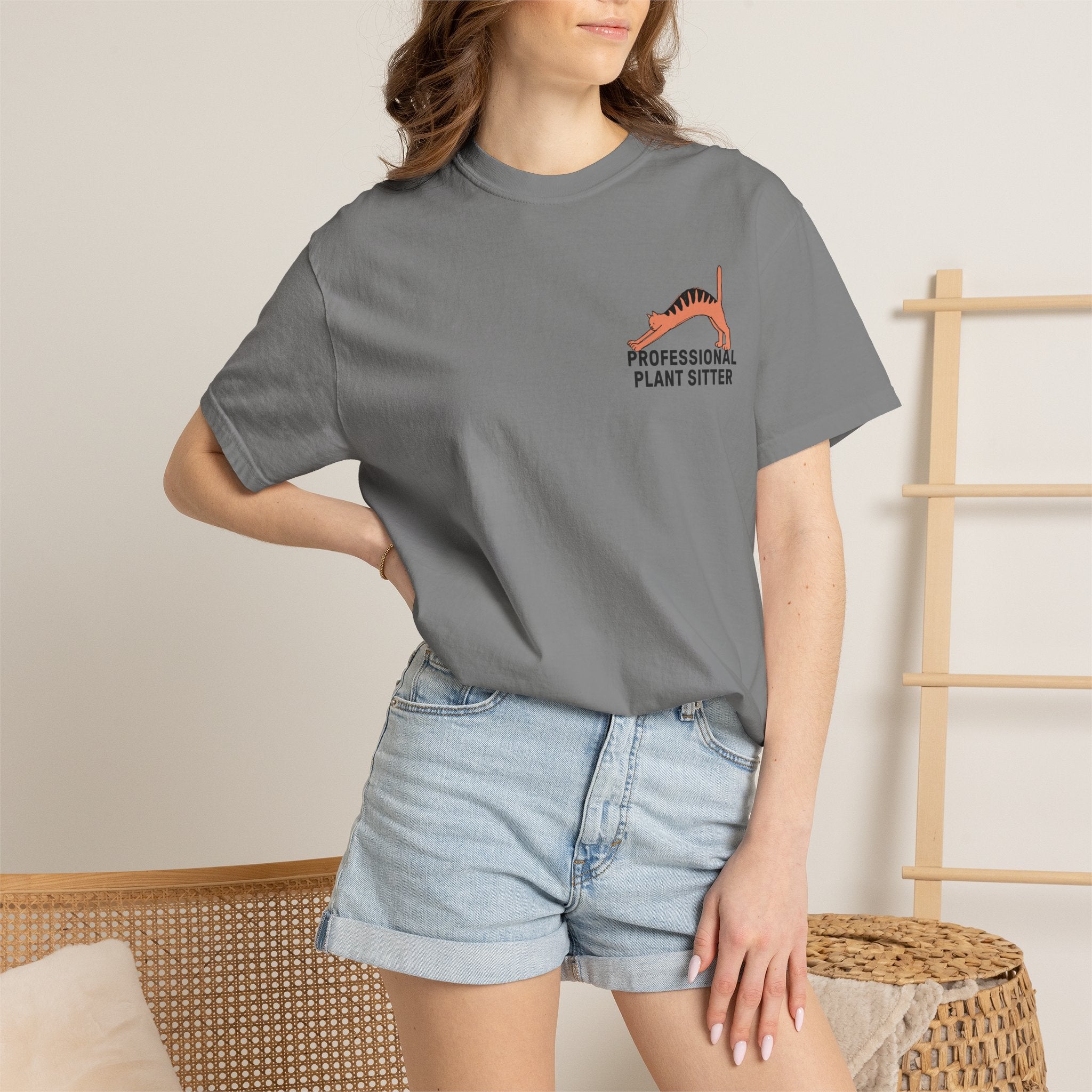 Professional Plant Sitter T-Shirt | Cat Carrying Monstera Illustration