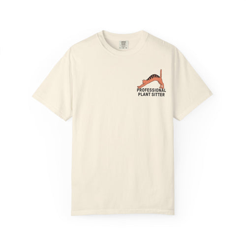 Professional Plant Sitter T-Shirt | Cat Carrying Monstera Illustration