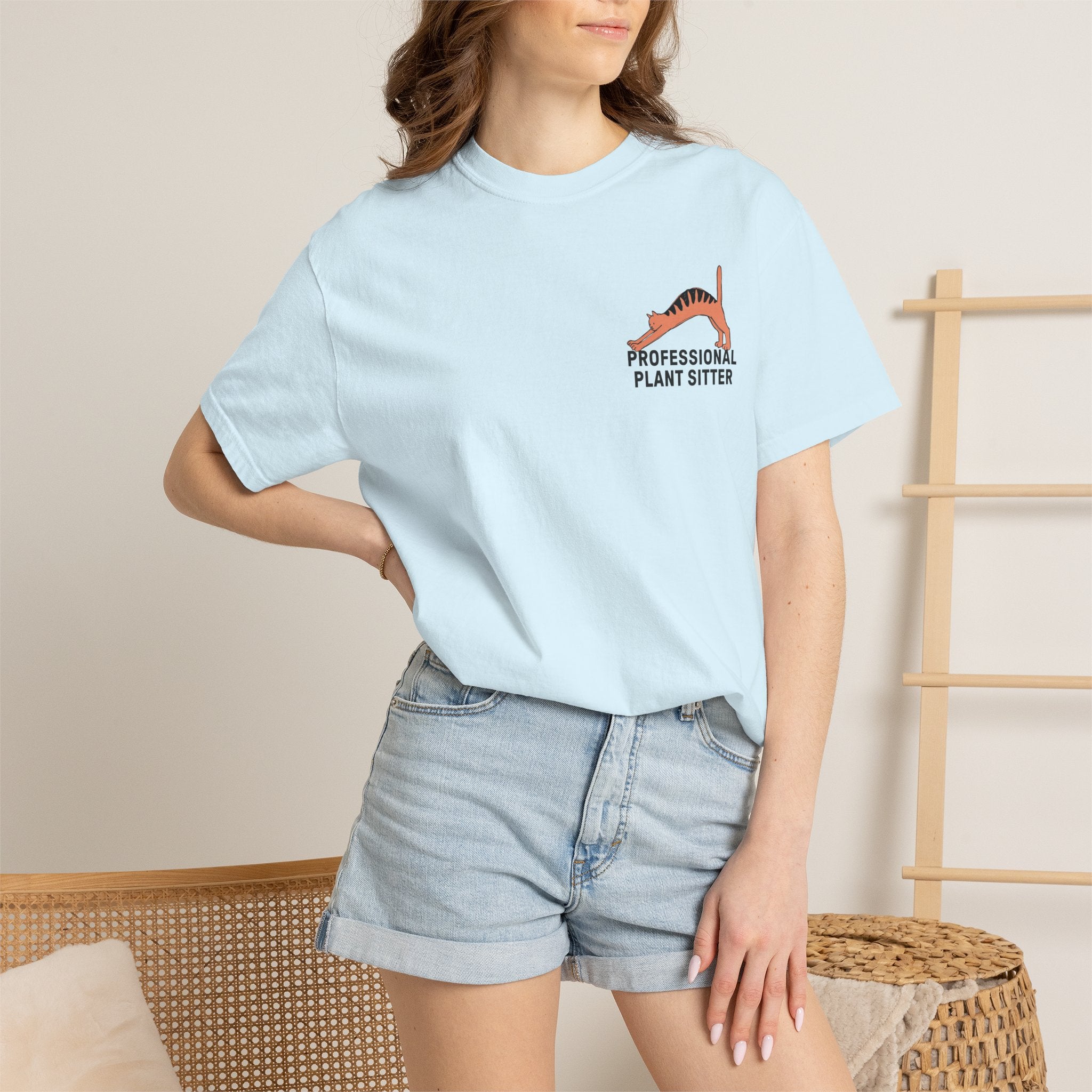 Professional Plant Sitter T-Shirt | Cat Carrying Monstera Illustration