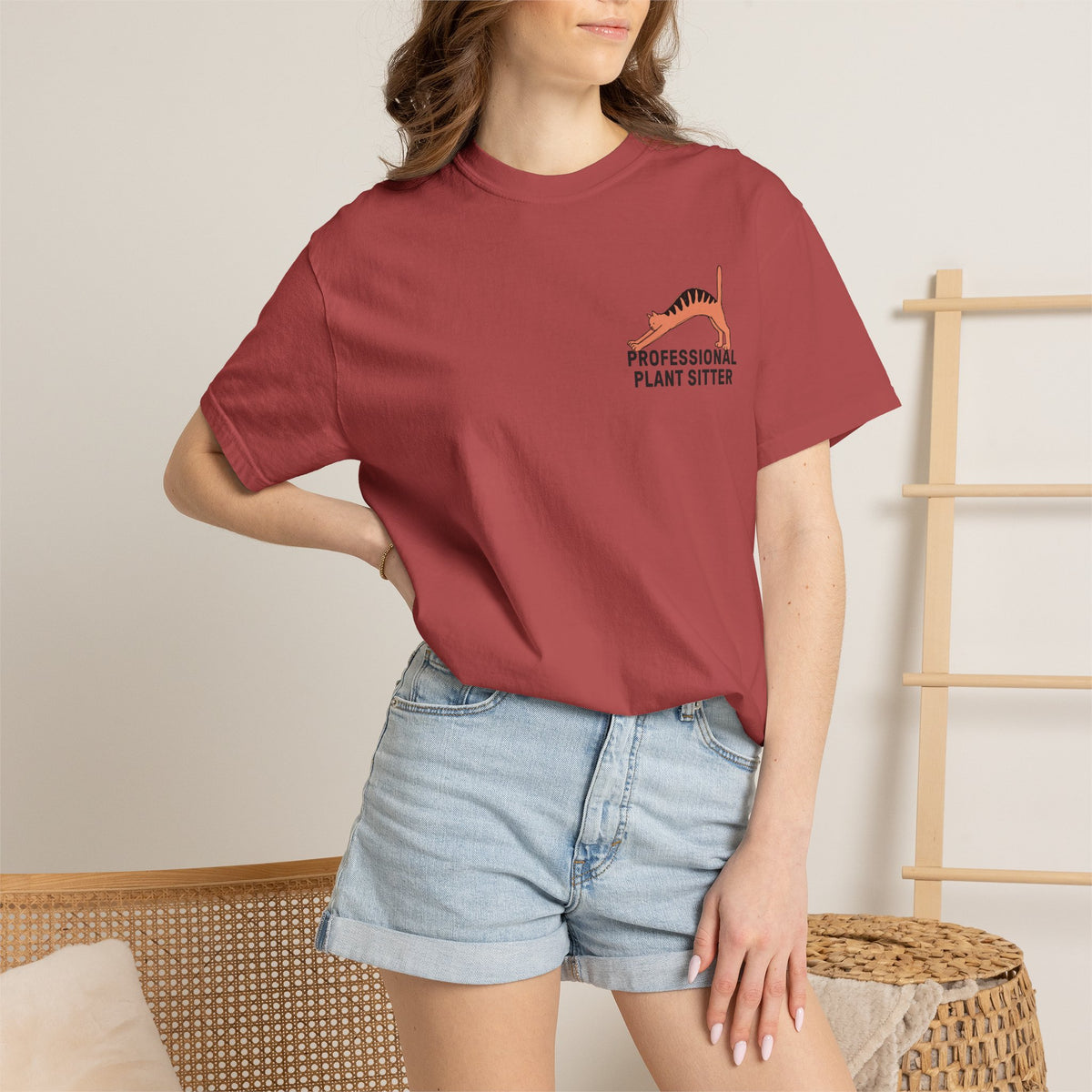 Professional Plant Sitter T-Shirt | Cat Carrying Monstera Illustration