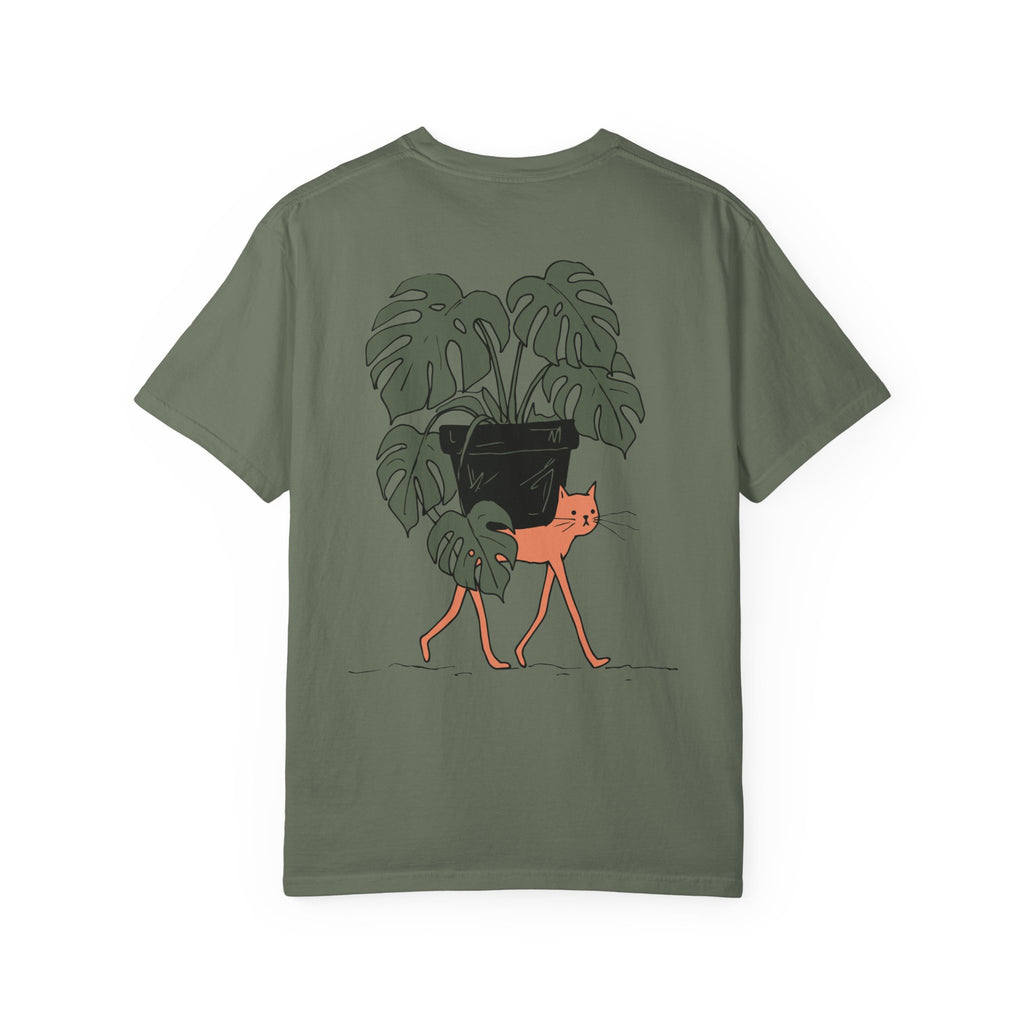 Professional Plant Sitter T-Shirt | Cat Carrying Monstera Illustration