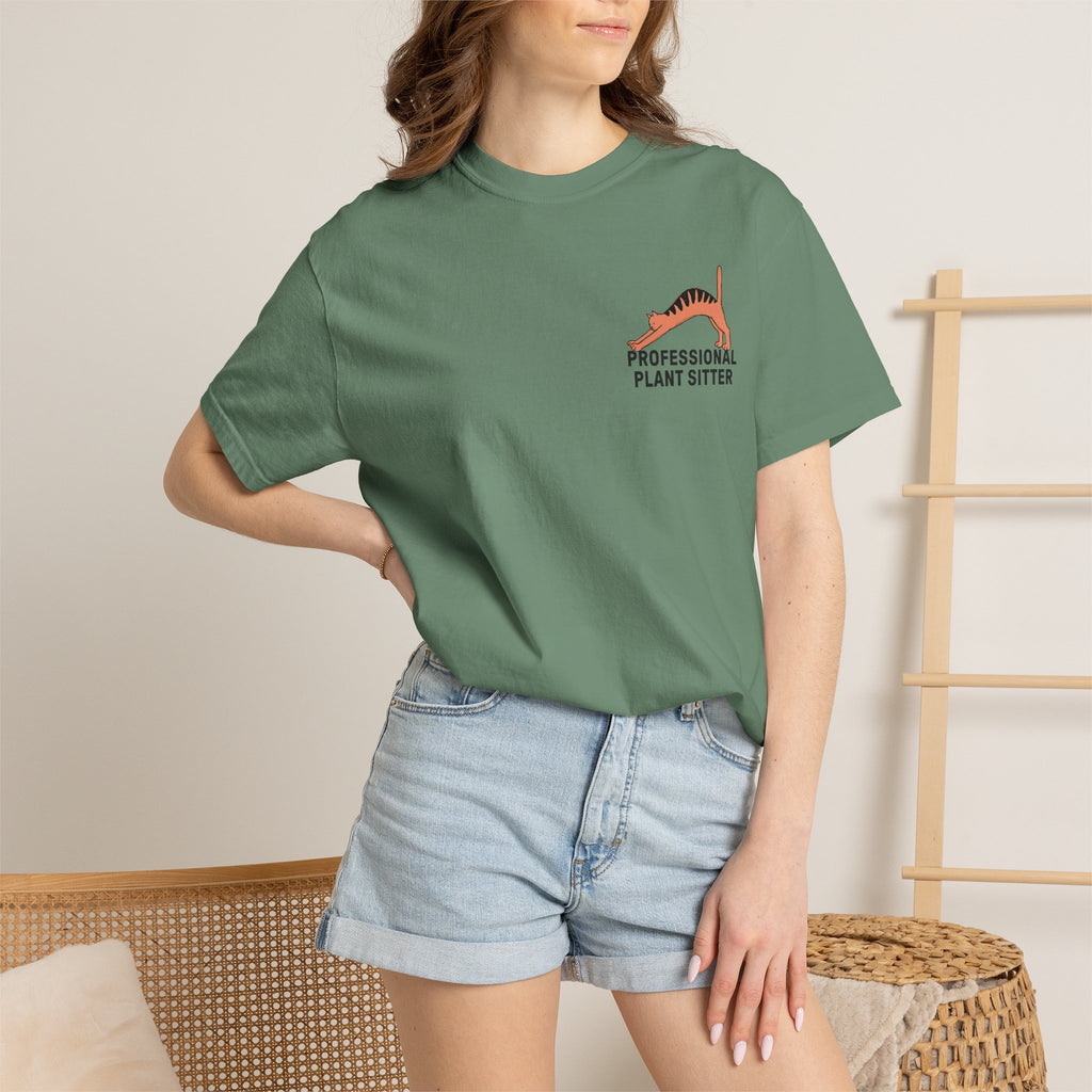 Professional Plant Sitter T-Shirt | Cat Carrying Monstera Illustration