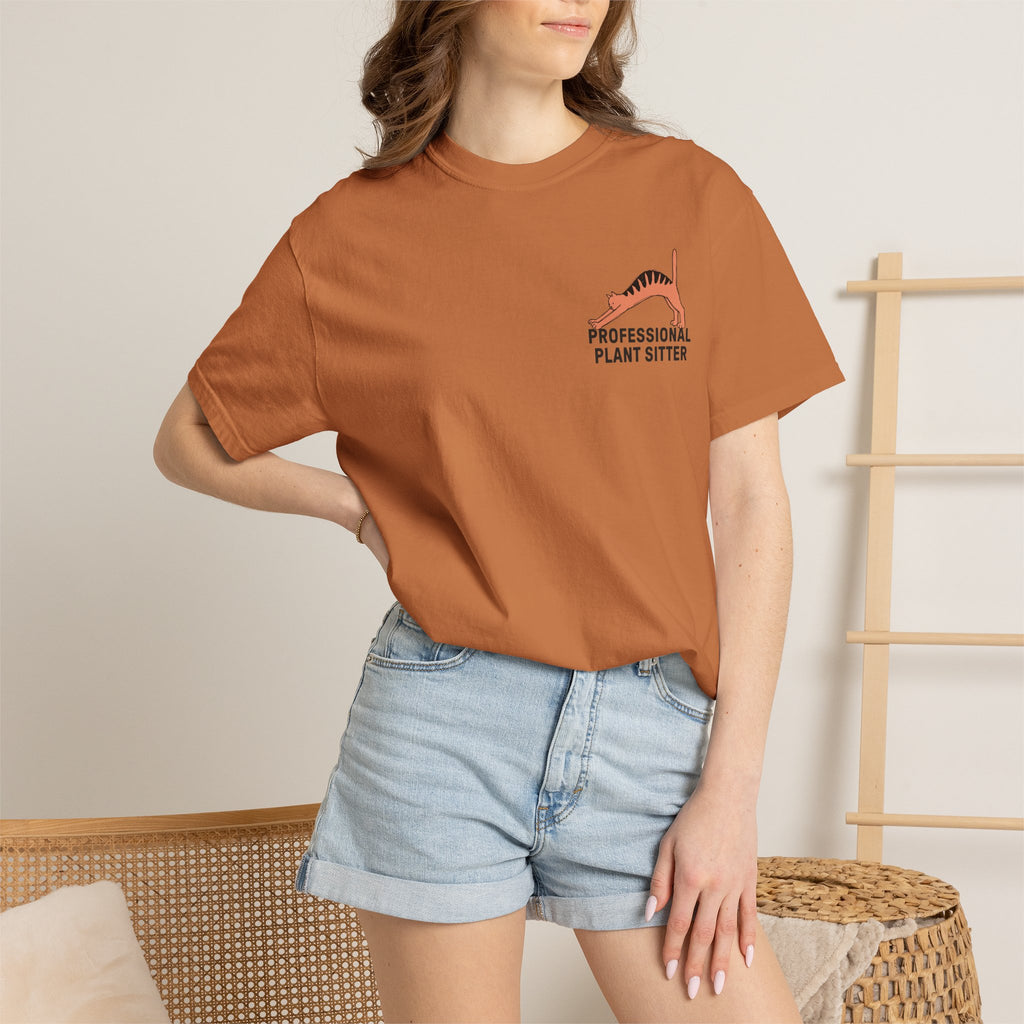 Professional Plant Sitter T-Shirt | Cat Carrying Monstera Illustration