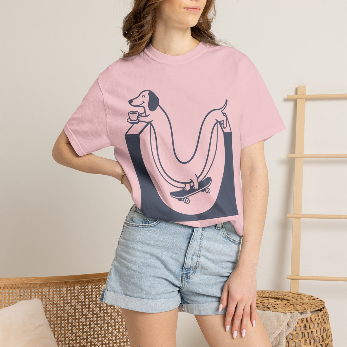 Copy of Long Dachshund Skateboard T-shirt | Skate Dog Illustration