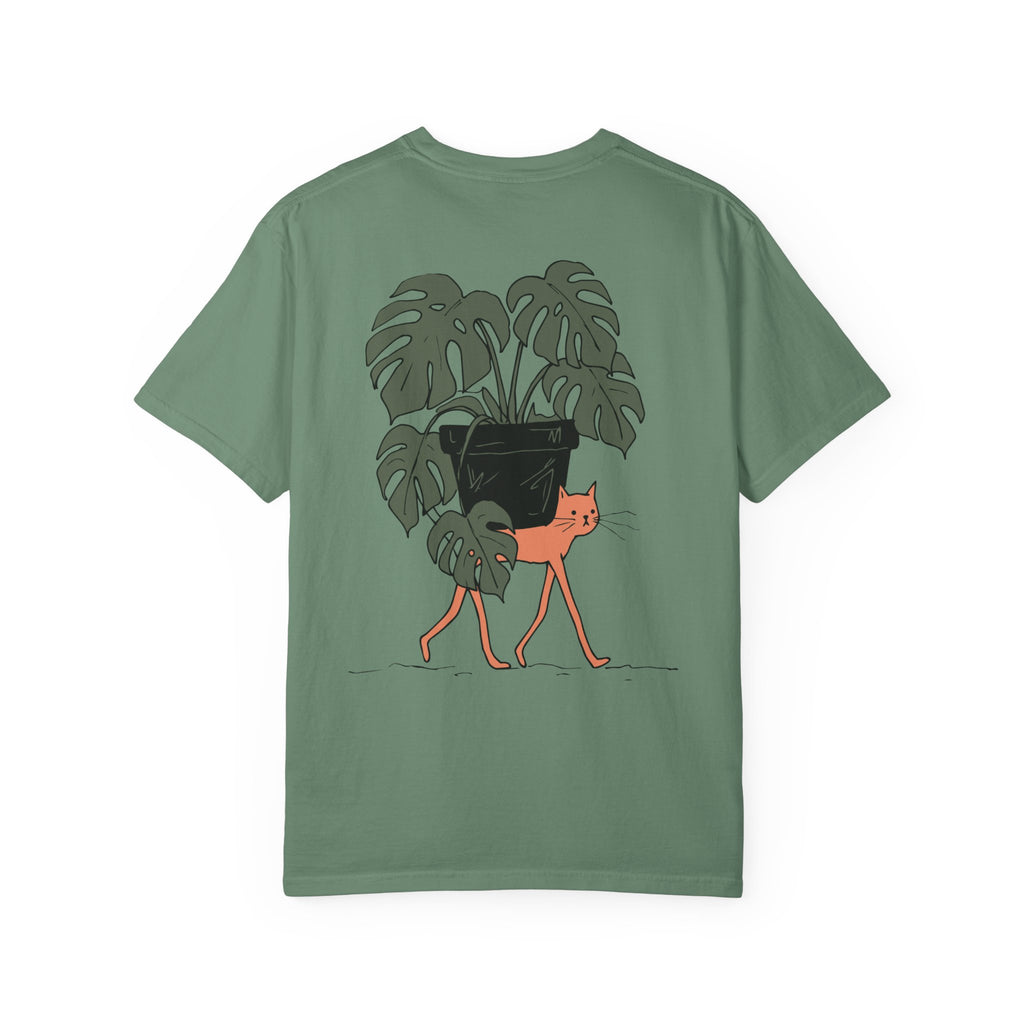 Professional Plant Sitter T-Shirt | Cat Carrying Monstera Illustration