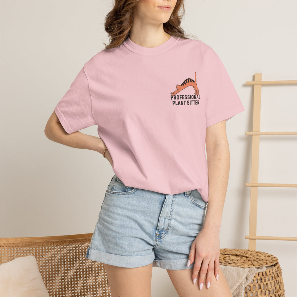Professional Plant Sitter T-Shirt | Cat Carrying Monstera Illustration