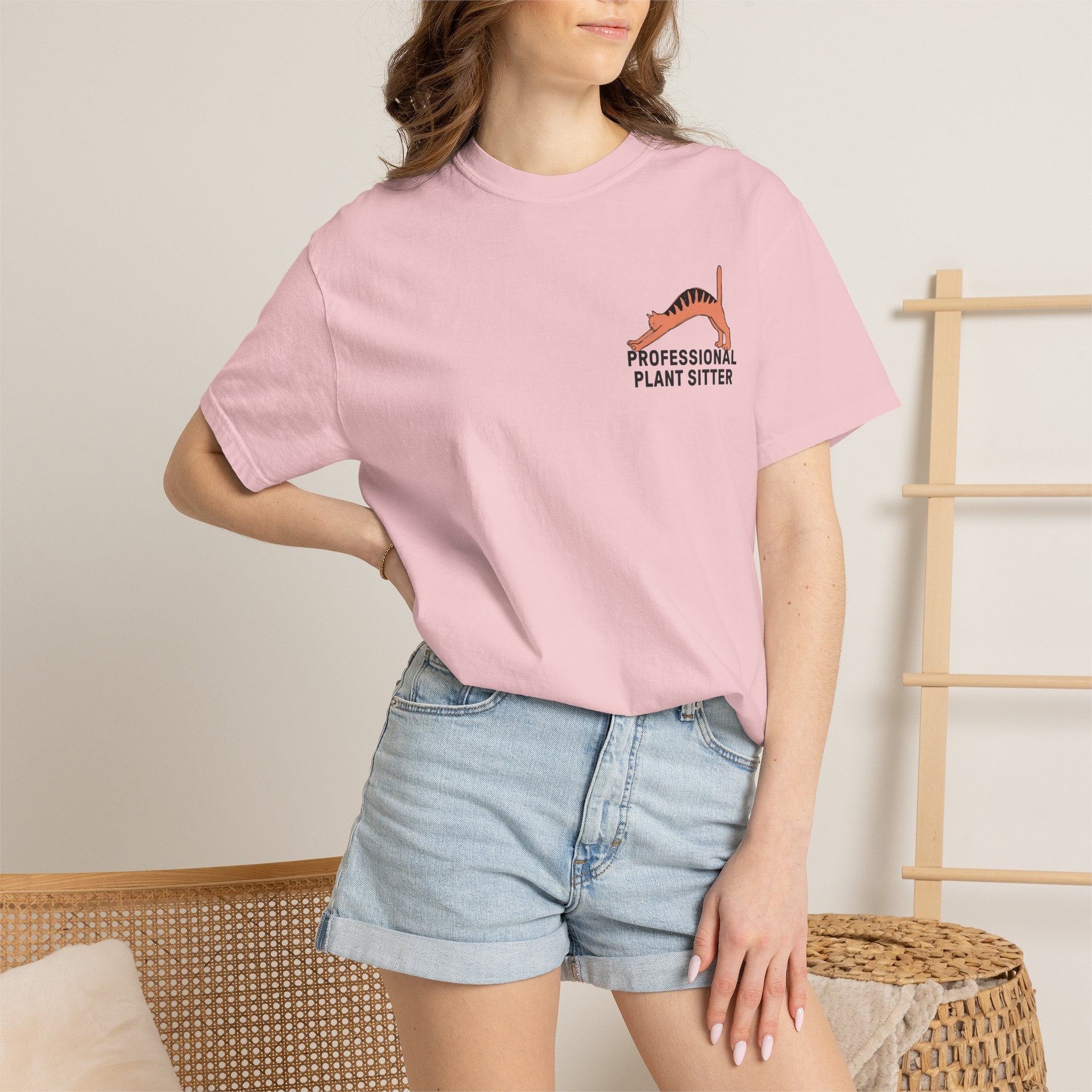 Professional Plant Sitter T-Shirt | Cat Carrying Monstera Illustration