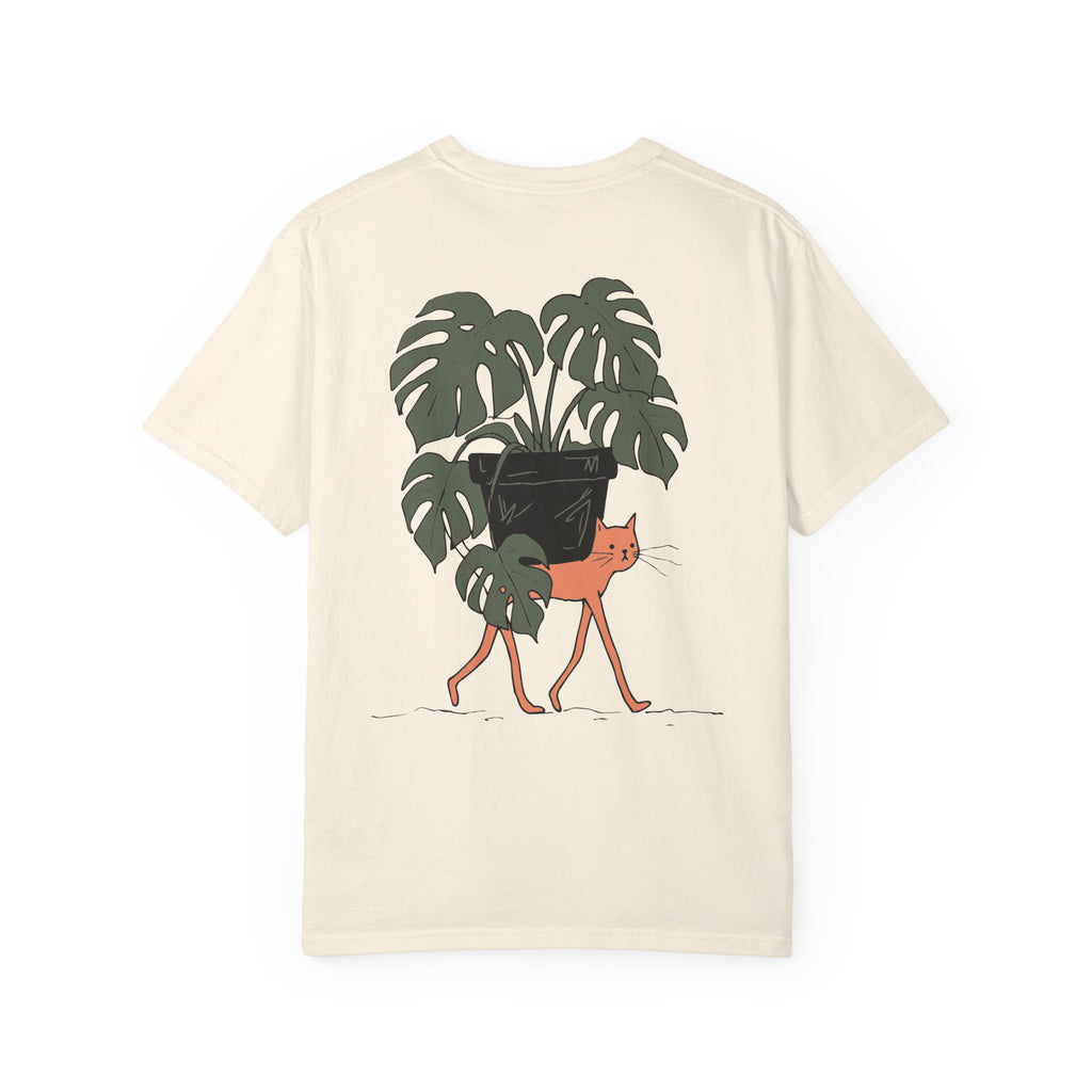 Professional Plant Sitter T-Shirt | Cat Carrying Monstera Illustration